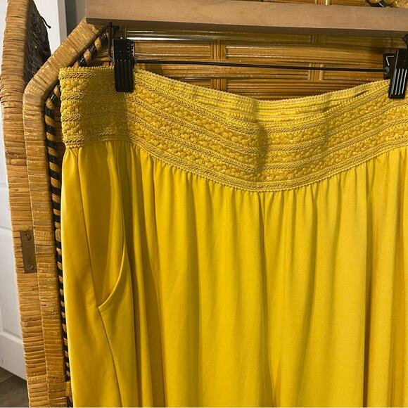 One world Bright Yellow Wide Leg Pants plus size boho 1X hippie comfort palazzo - Picture 3 of 10